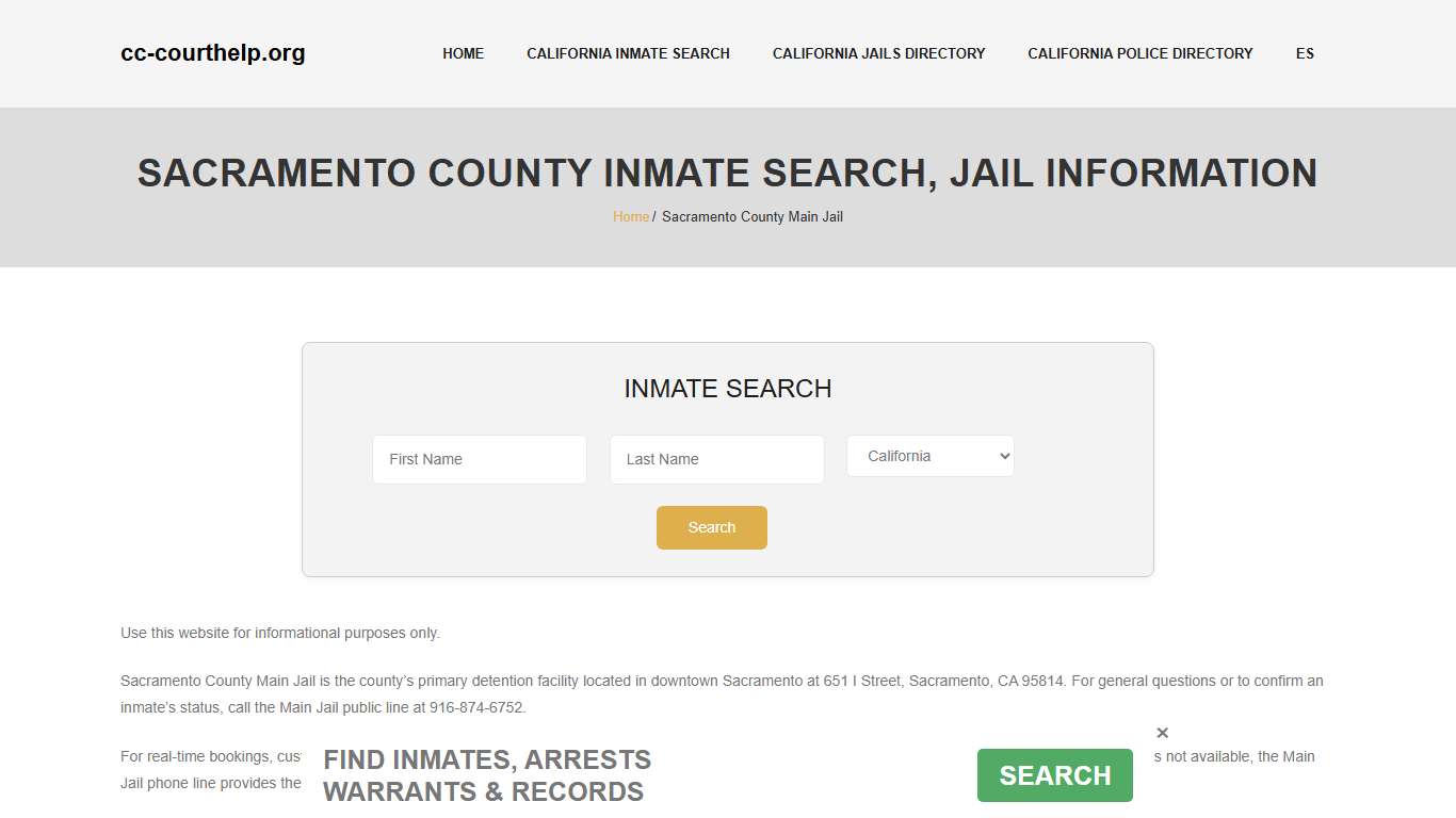 Sacramento County Inmate Lookup, Jail Roster